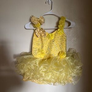 Yellow Kids Dance or Pageant Style Dress w/ Hair Bow